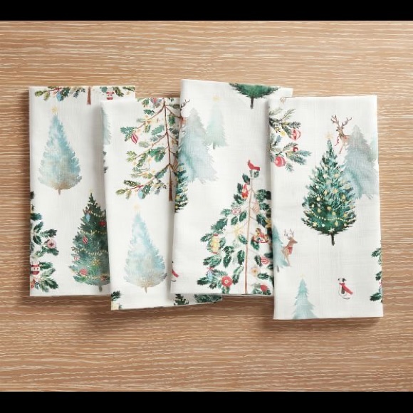 Potter Barn Rustic Charm Christmas In The Country Cotton Napkins -Set Of 4 - Picture 1 of 16